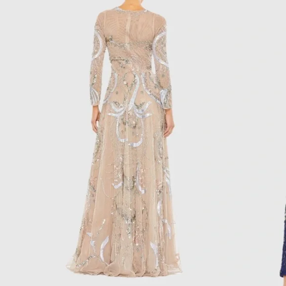 NWT | Mac Duggal 5217 Nude Elegant Sequin Embellished Cream Gown Size 4 - Picture 4 of 12